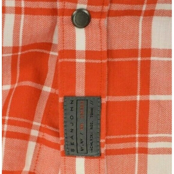 Sean John Mens XL Button Down Pocket Red and White Plaid Shirt Tailored Fit - Picture 6 of 8